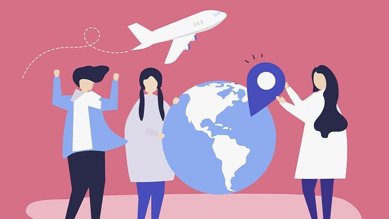 تصویر کارتونی از سفر و مهاجرت کاری به خارج از کشور