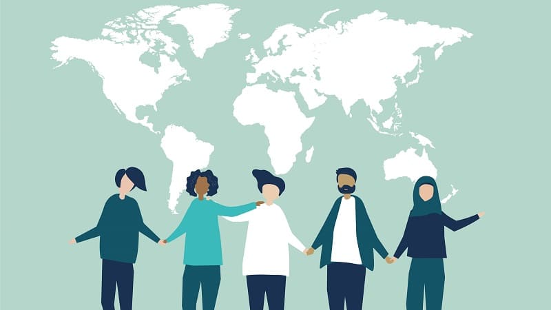 تصویر مفهومی همکاری بین افراد از کشورهای مختلف