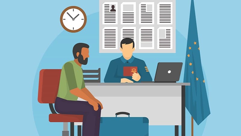 تصویر کارتونی از کارمندان در اداره مهاجرت و کاریابی